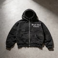Unchained Patchwork Black - Distressed Cropped Hoodie