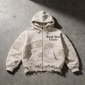Unchained Patchwork White - Distressed Cropped Hoodie