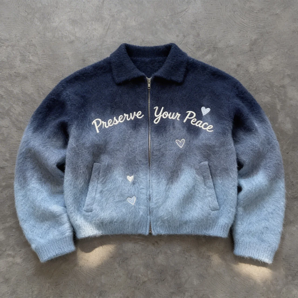 Serenity Fade – Embroidered Gradient Zip Jacket