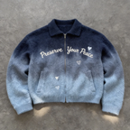 Serenity Fade – Embroidered Gradient Zip Jacket